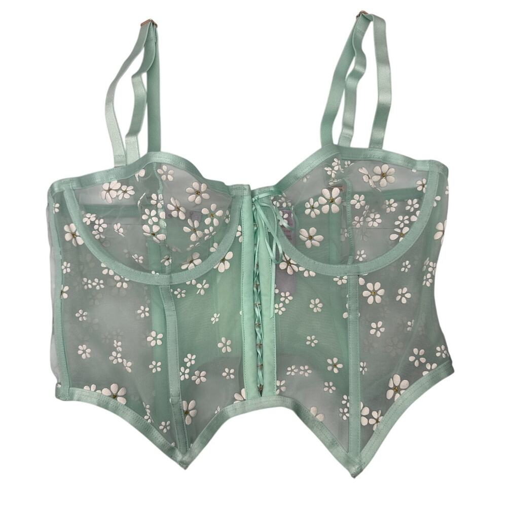 Savage X Fenty Sheer Mint Green Puffy Daisy corset size L